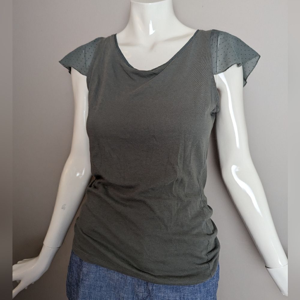 Naf Naf Sheer Sleeve Keyhole Back Top – Size Small
